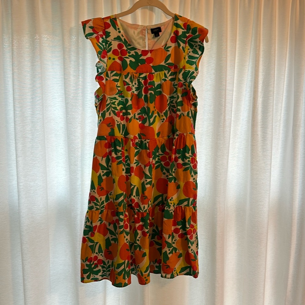 J. Crew Floral Ruffle Sleeve Tiered Mini Dress Size 12